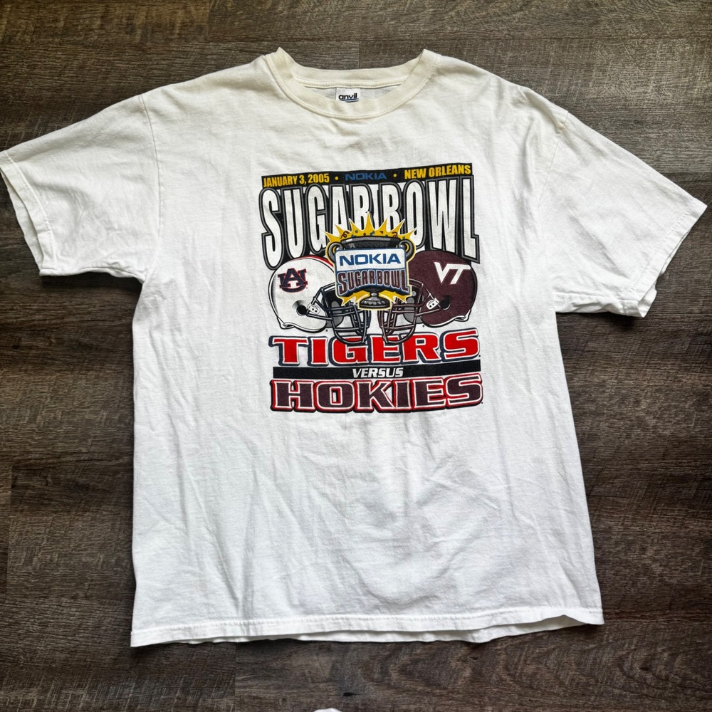 Anvil 2005 Sugar Bowl T-Shirt Size XL Regular White Tigers vs Hokies Graphic